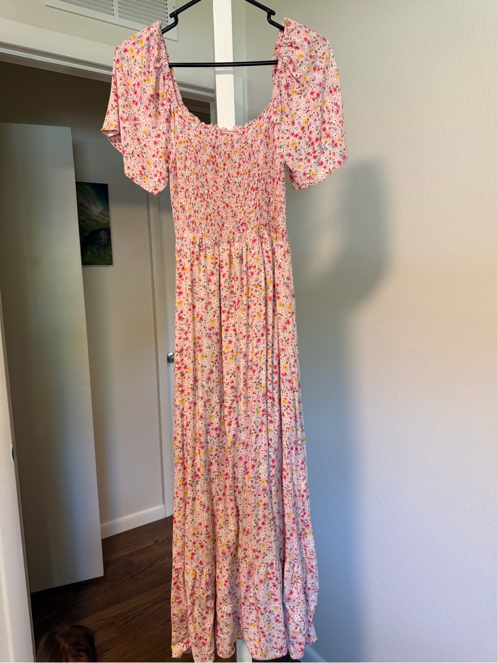 Pink Floral Smocked Maxi Dress